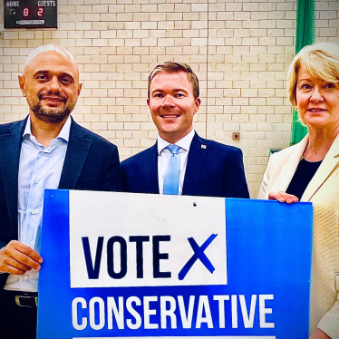 Bradley Thomas (centre) with Sajid Javid MP (left) and Karen May (right)